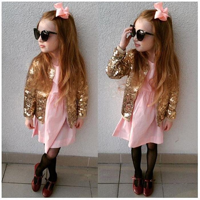 Girls Sequins Jackets Coat Zipper Long Sleeve Outwear Tops Child Wind Clothing For Toddler Spring Kids Jacket Outerwear - Click Image to Close